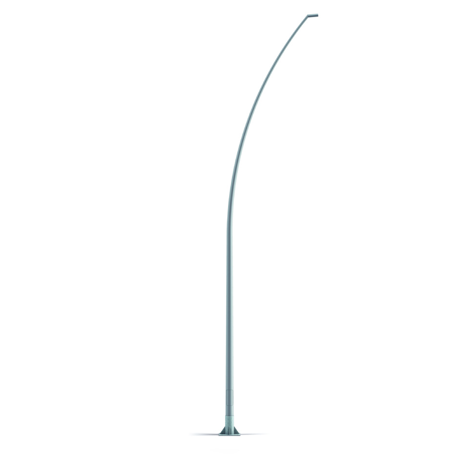Simon Arco functional curved pole, model R2, 11 m high, conical tapering and post top luminaire fixing