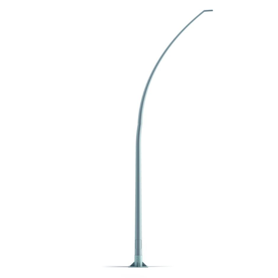 Simon Arco functional curved pole, model R1, 11 m high, conical tapering and post top luminaire fixing