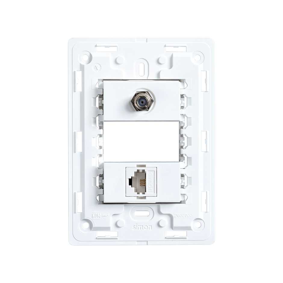 Chasis con toma TV y teléfono rj11 blanco Simon 26