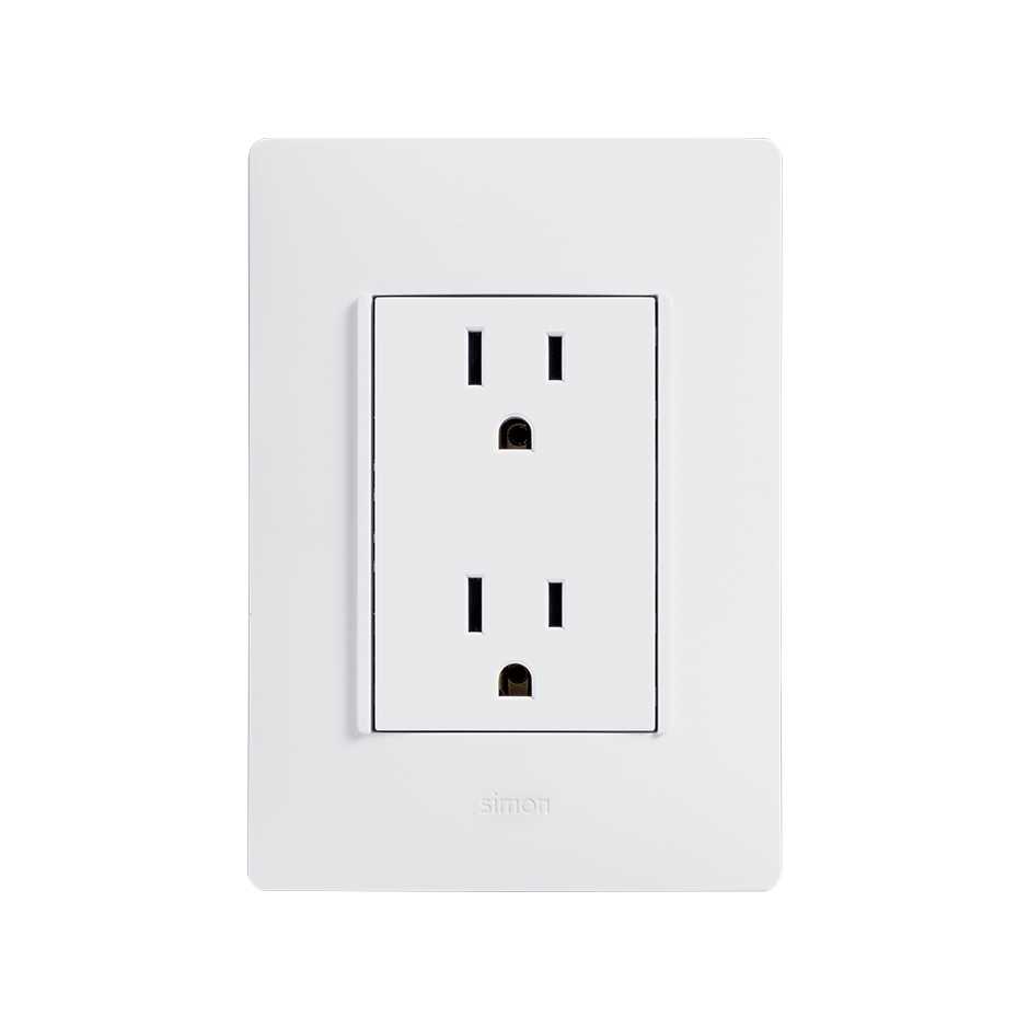 Placa con toma corriente Duplex 2P+T 16A 127V~ blanco Simon 26