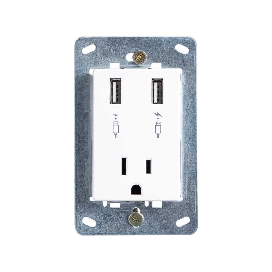 Cargador USB+T y toma de corriente 2P+T con placa 15A 127V~ blanco Simon 27 Play