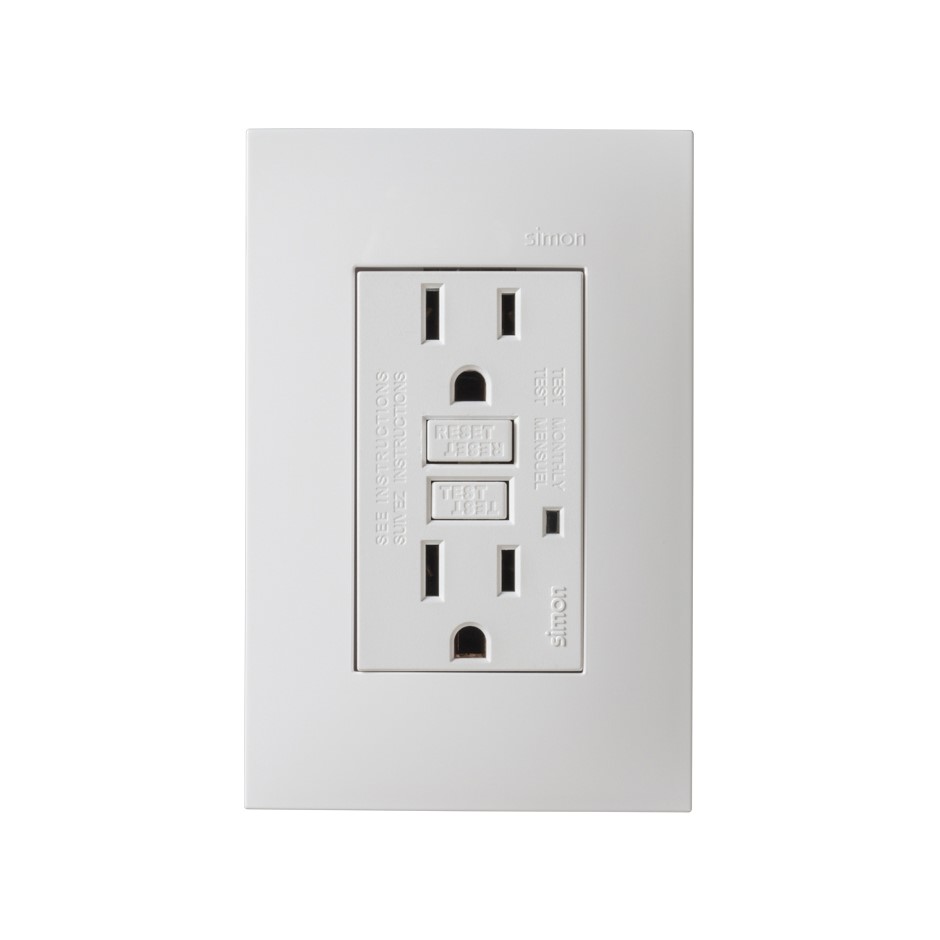 Interruptor de circuito por falla a tierra GFCI con placa 15A 127V blanco Simon 25 Plus