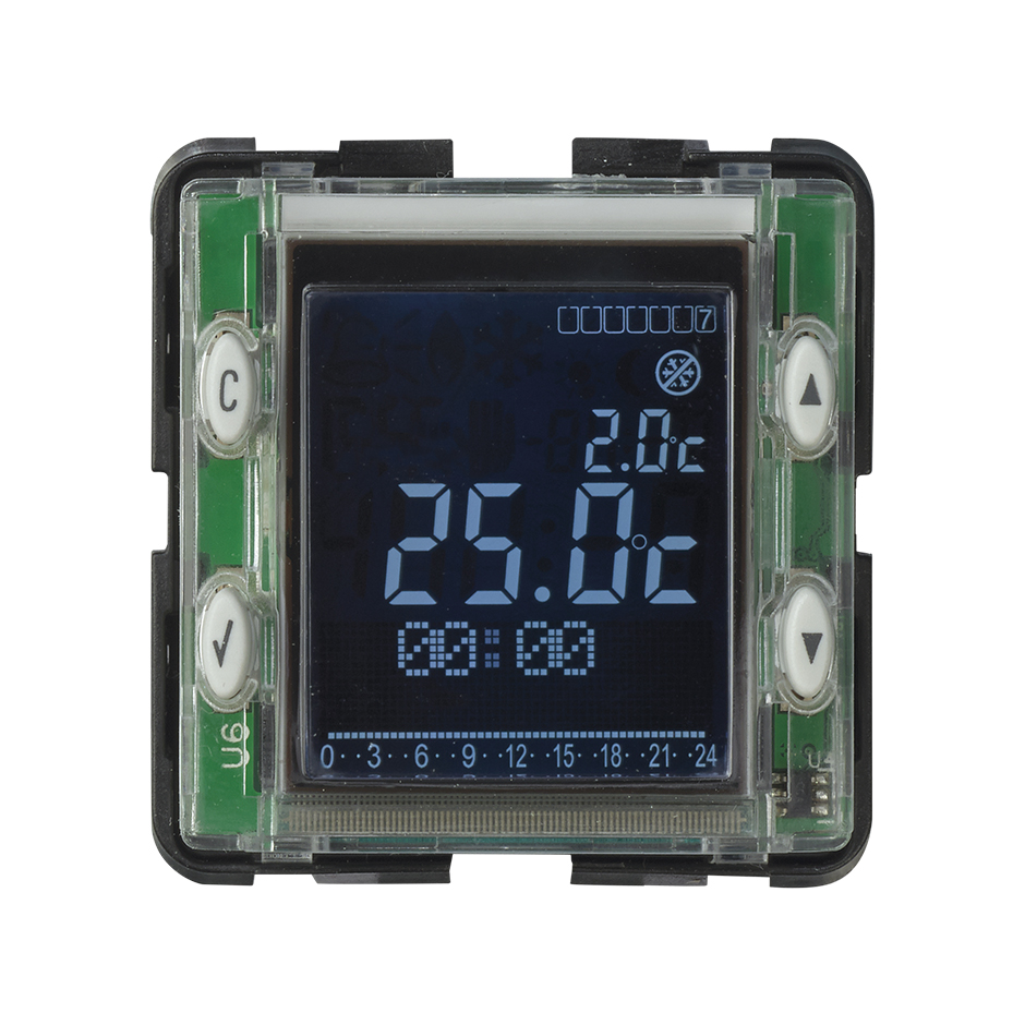 Digital chronothermostat with automatic or manual control for heating/cooling and display