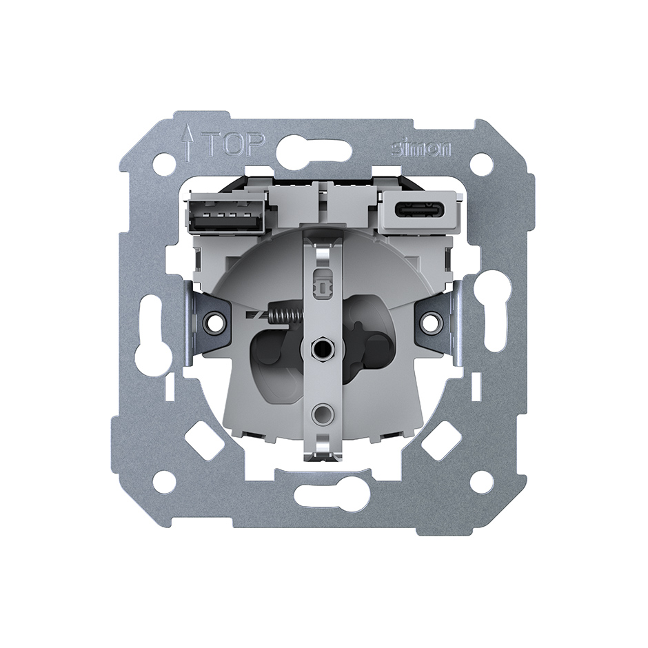 Schuko socket base with double USB A + C charger 10.5W Simon 75