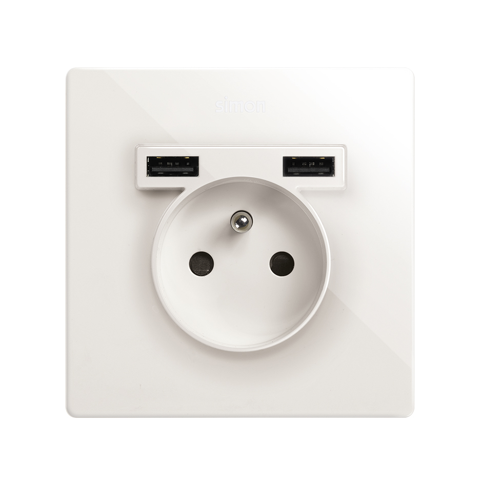 Monoblock Kit French Socket with 2USB charger 1 element white Simon 270
