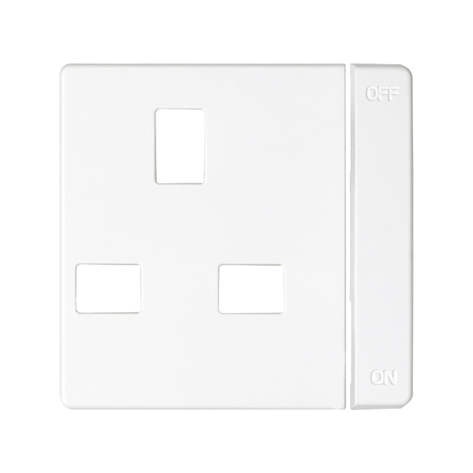 Cover with safety device for British socket outlet with switch white Simon 82