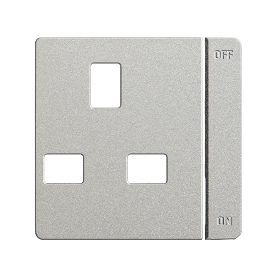 Cover with safety device for British socket outlet with switch Simon 82 cold aluminium