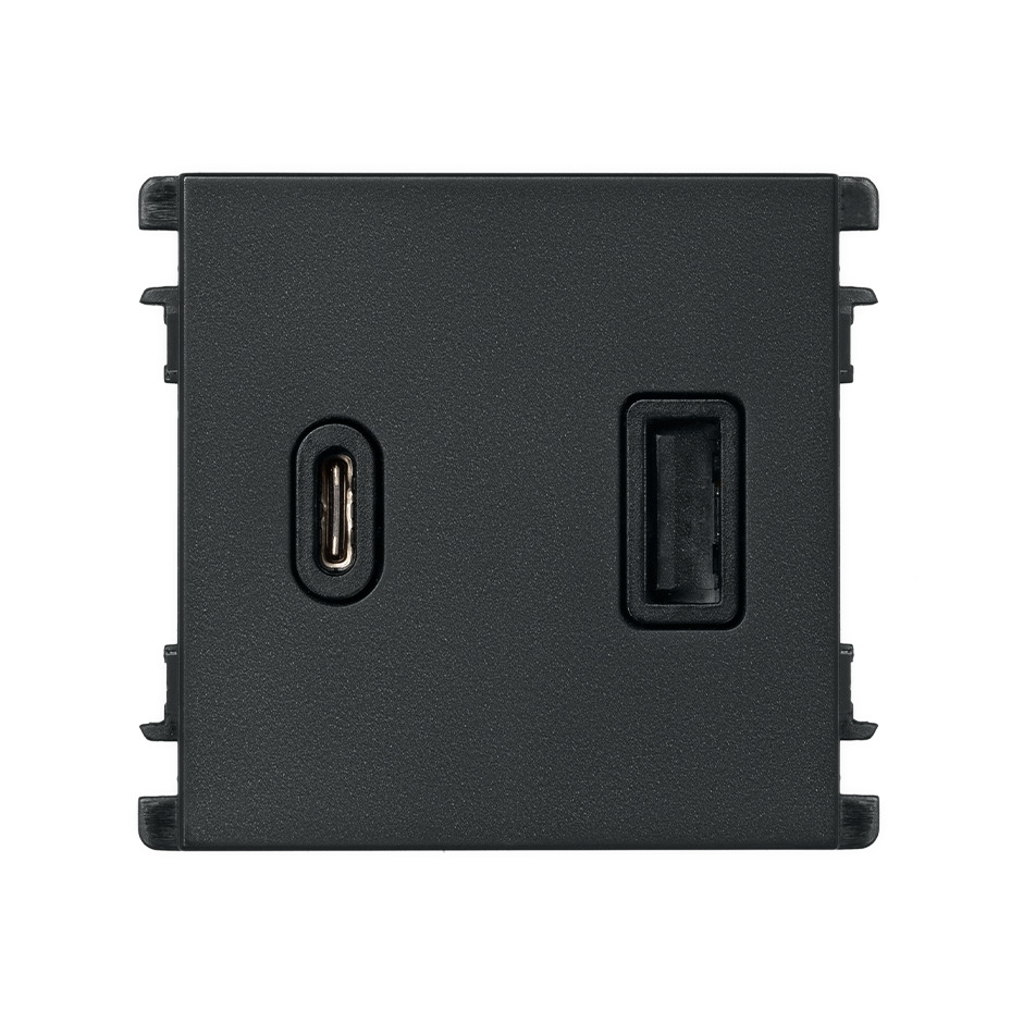 Cargador  USB doble  A+C Quickcharge 3.1A 127/30V~ grafito Simon 26
