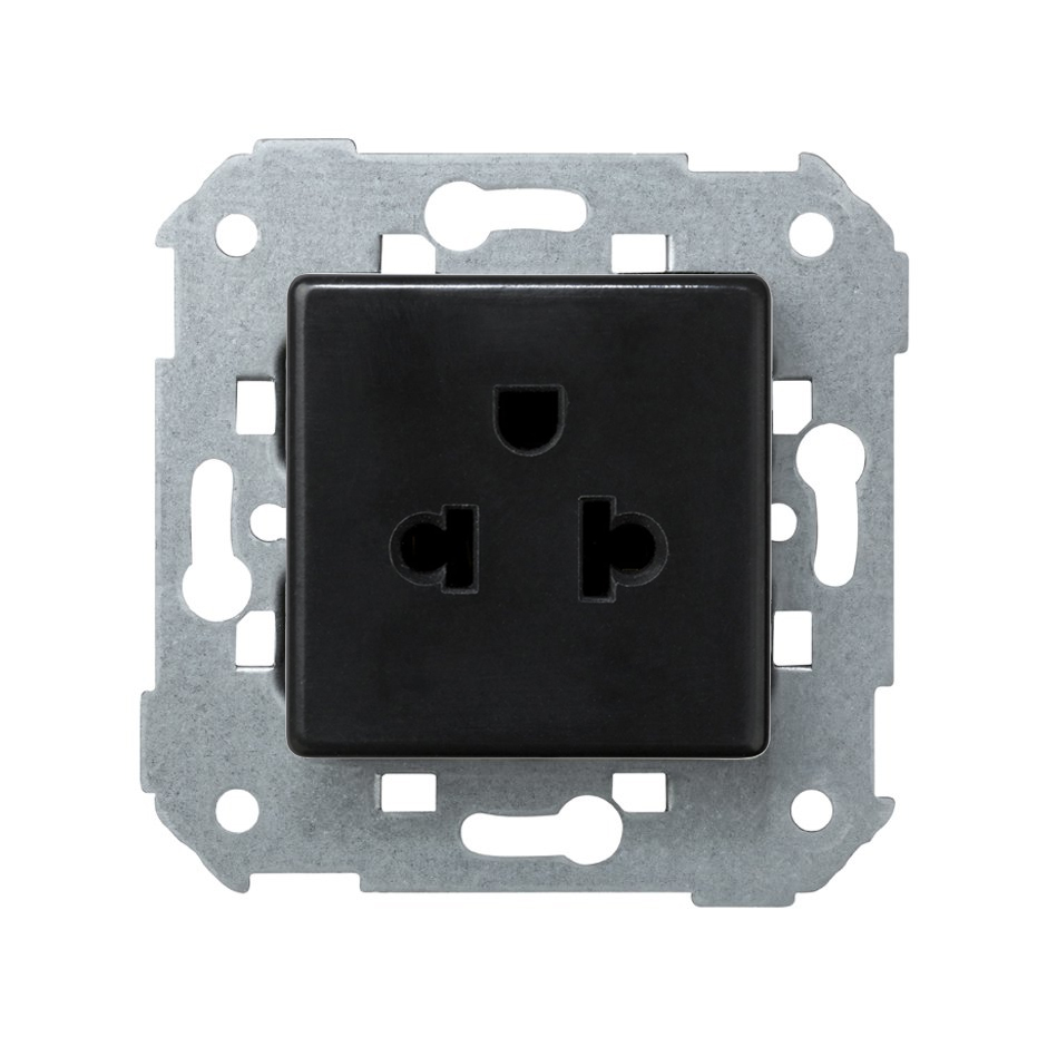 Combined two-pole socket (European/American) 16A 250V~ with ground and screw terminal connection graphite Simon 27 Play