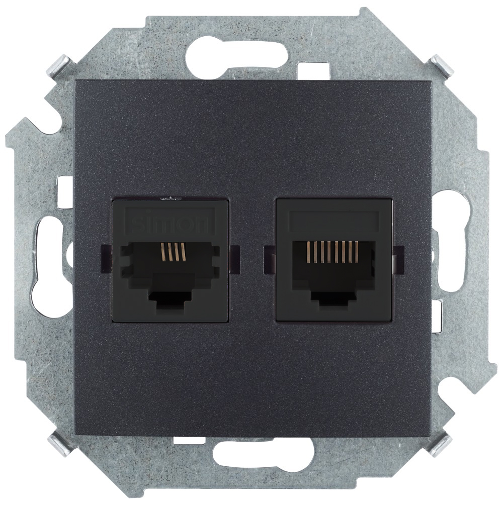 Розетка комбинированная RJ11 + RJ45 Cat.5e UTP (Systimax) цвета графит Simon 15