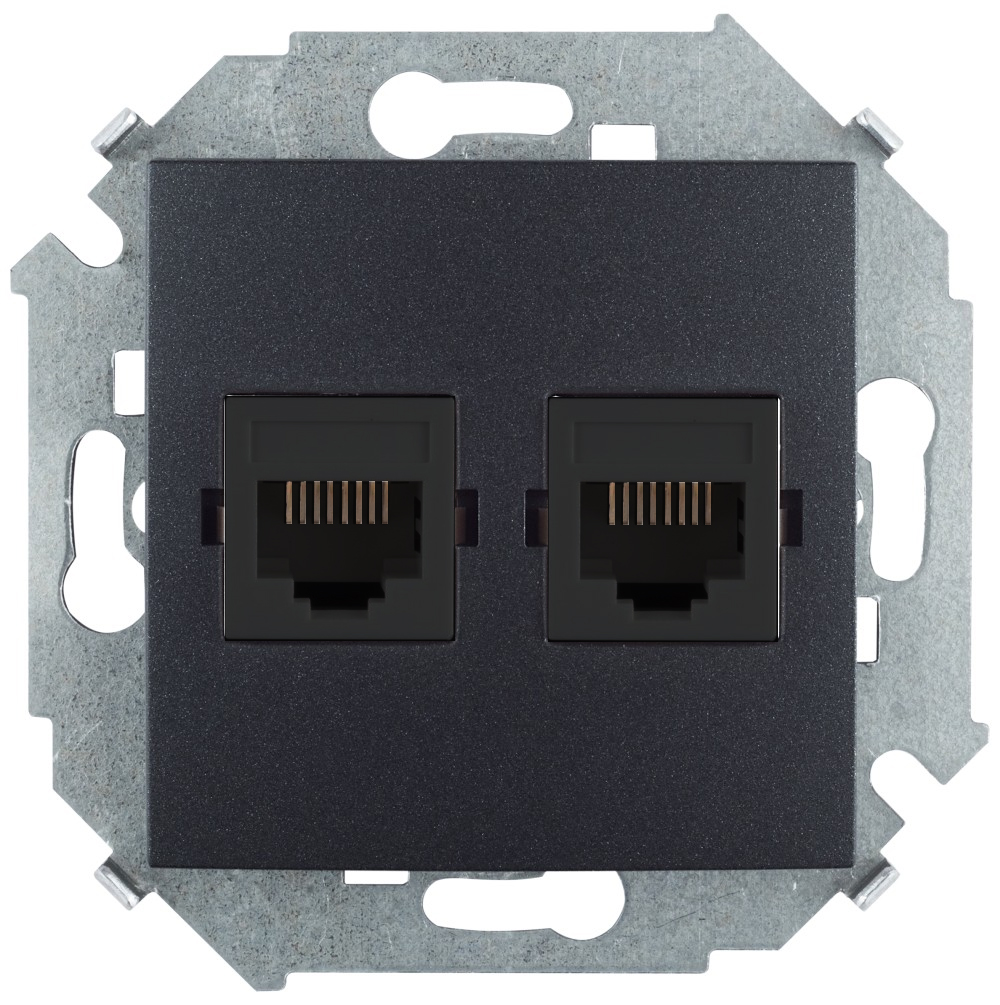Розетка для передачи данных 2xRJ45 Cat.5e UTP (Systimax) цвета графит Simon 15