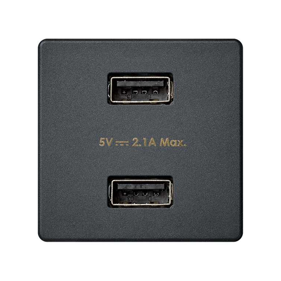 Double USB charger 5V DC 2.1A type A female graphite Simon 27 Play