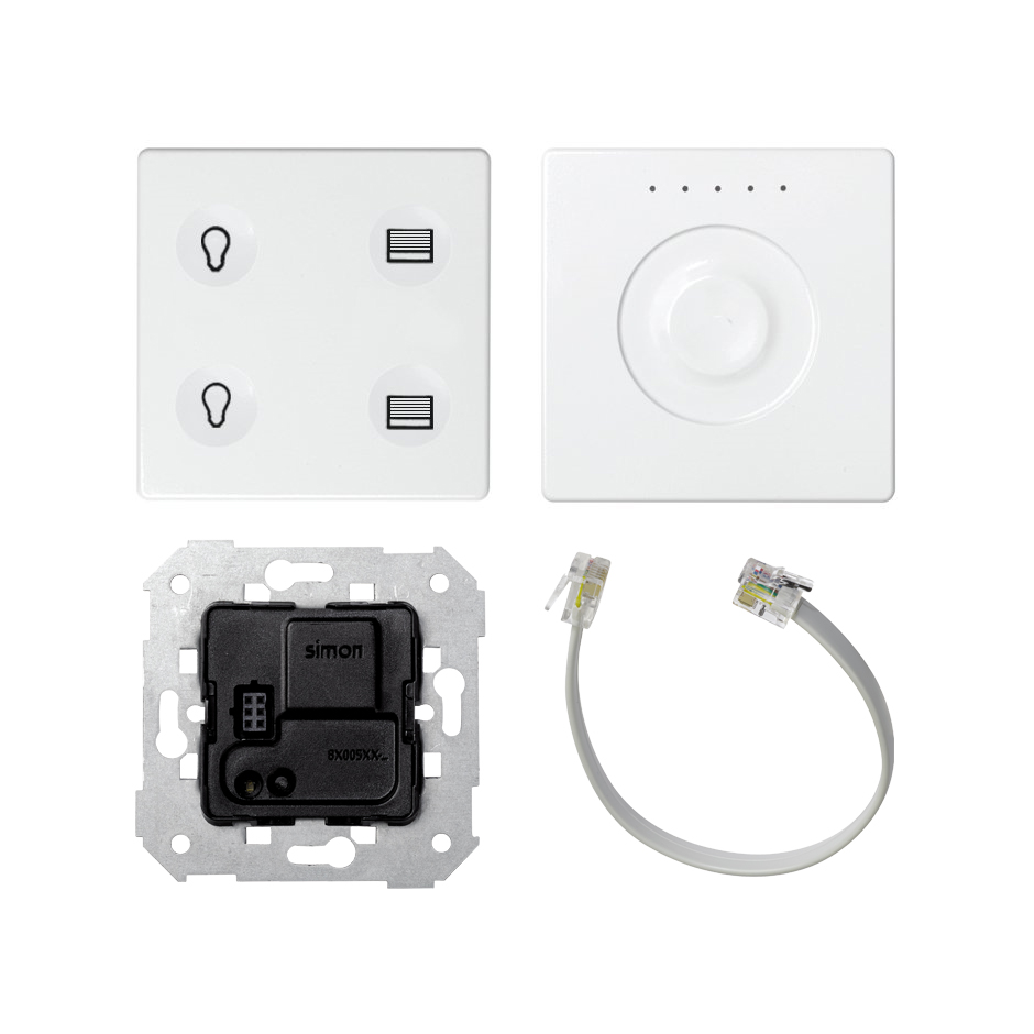 Custom button box 4 functions lighting and blinds control with LON coupling unit and slide control regulator white Simon 82 Sense