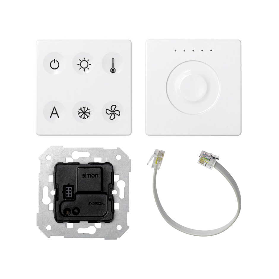 Custom button box 6 functions lighting and temperature control with LON coupling unit and slide control regulator white Simon 82 Sense