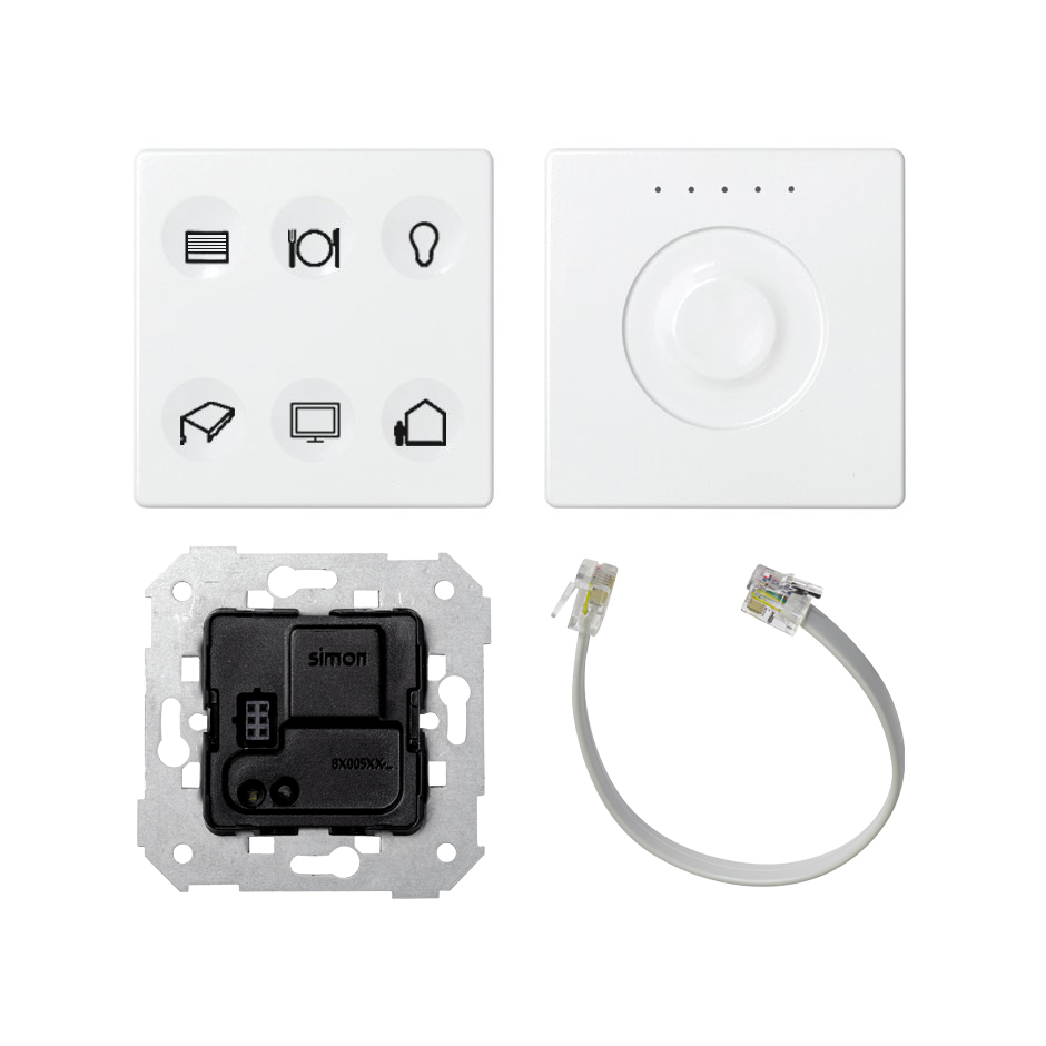 Custom button box 6 functions lighting and blinds control with LON coupling unit and slide control regulator white Simon 82 Sense