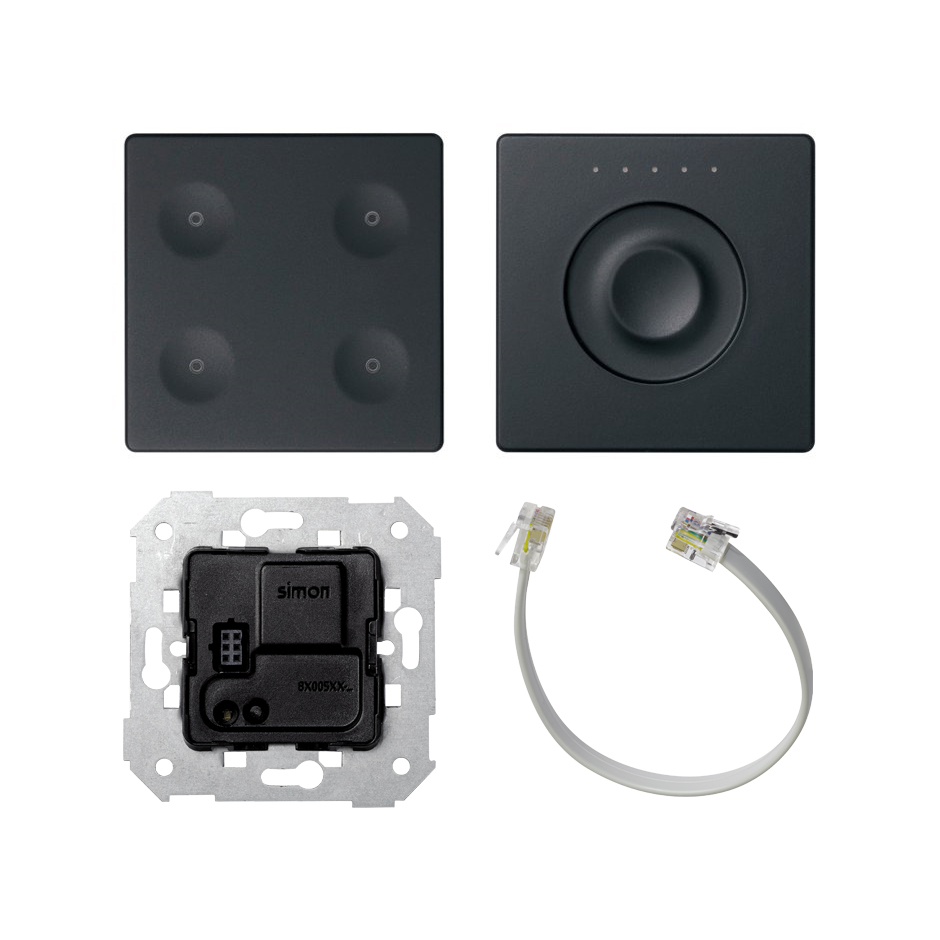 Botonera Regular 4 funciones con acoplador KNX y regulador Slide Control grafito Simon 82 Sense