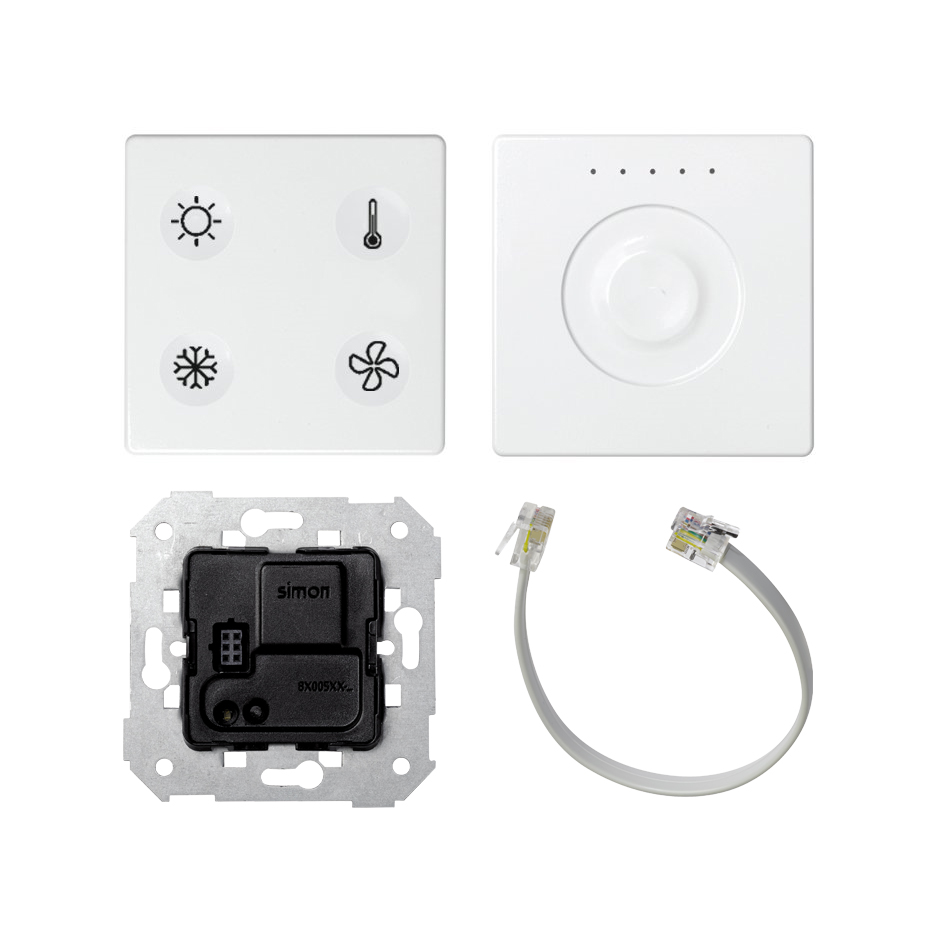 Комплект KNX контроллера и сенсорных панелей на 4 функции + регулятор с маркировкой Т1 белого цвета Simon Sense