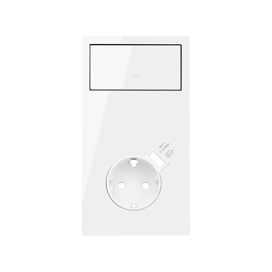 Kit front vertical para 2 elementos com tecla e base com carregador USB branco mate Simon 100