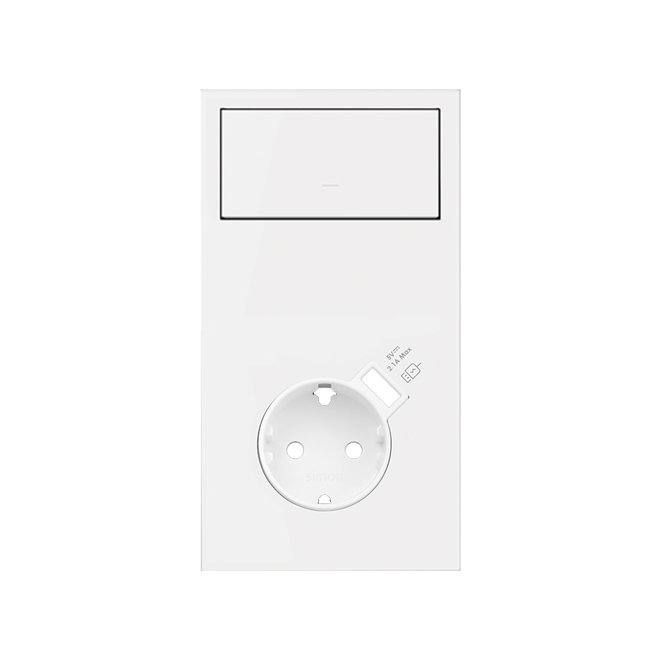 Kit front vertical para 2 elementos com tecla e base com carregador USB branco mate Simon 100