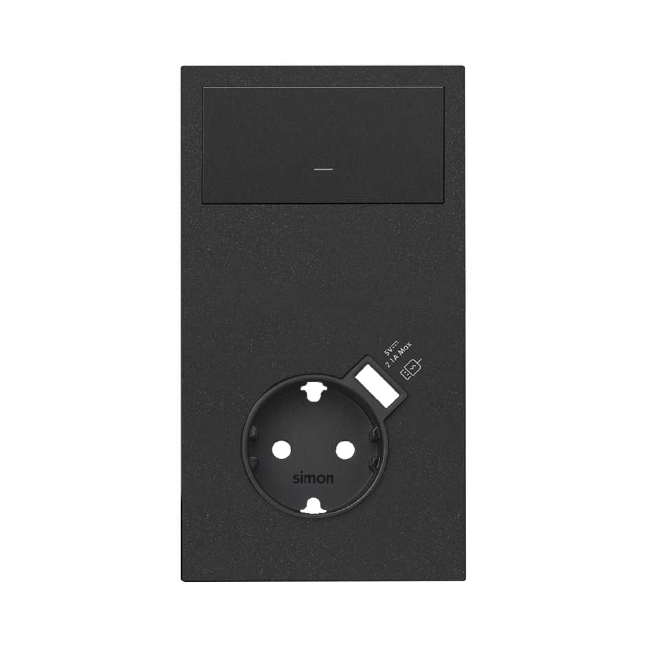 Kit front vertical para 2 elementos com tecla e base com carregador USB preto mate Simon 100