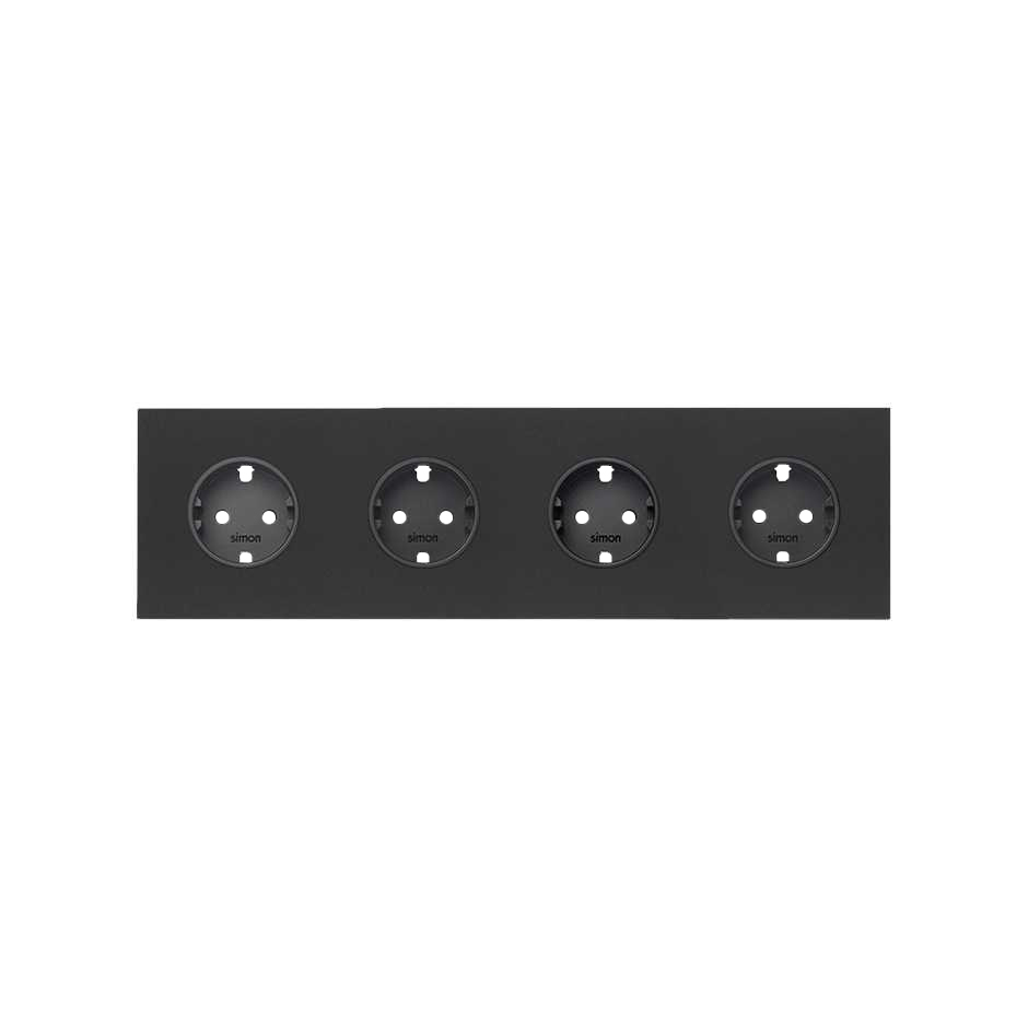 Kit front para 4 elementos con 4 bases enchufe schuko negro mate Simon 100