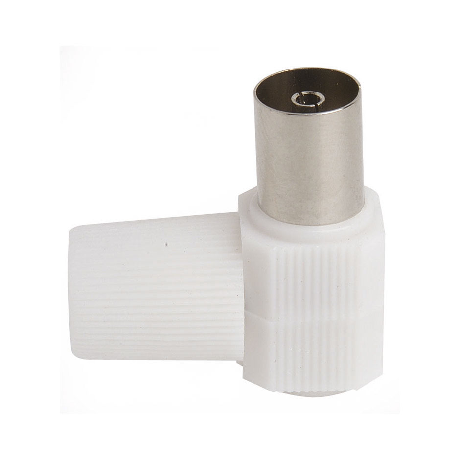 Conector curvo fêmea em branco para cabo de televisão com 9,5 mm 