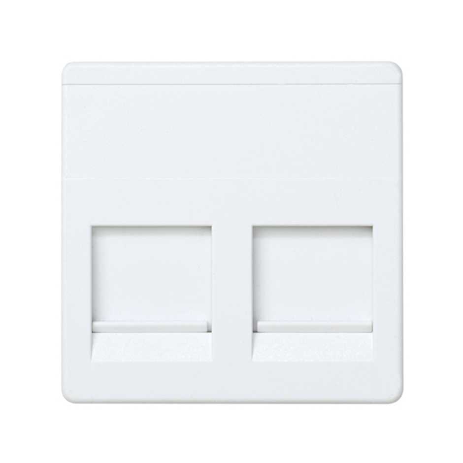 Flat voice and data plate with dust cover for 2 ORTRONICS® RJ45 connectors white Simon 27 Play