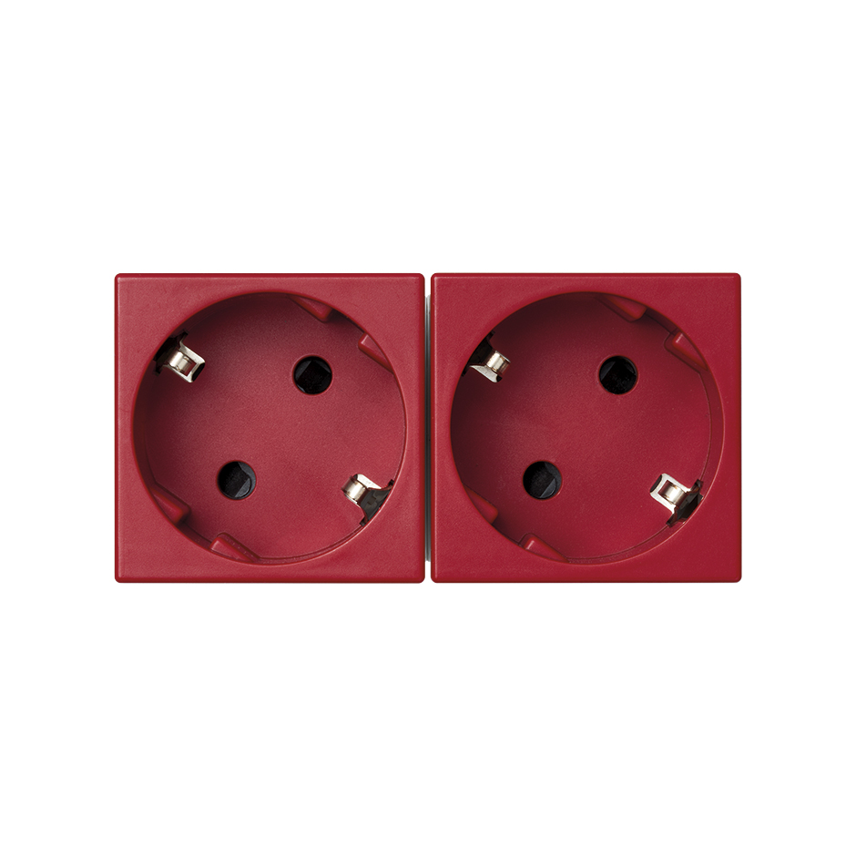Double Schuko socket outlet 16A 250V~ with safety device and quick terminal connection red K45