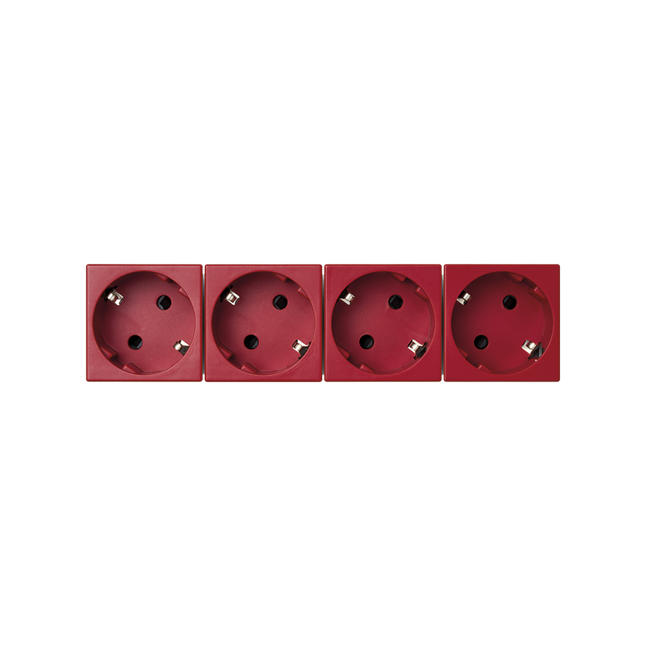 Quadruple Schuko socket outlet 16A 250V~ with safety device and quick terminal connection red K45