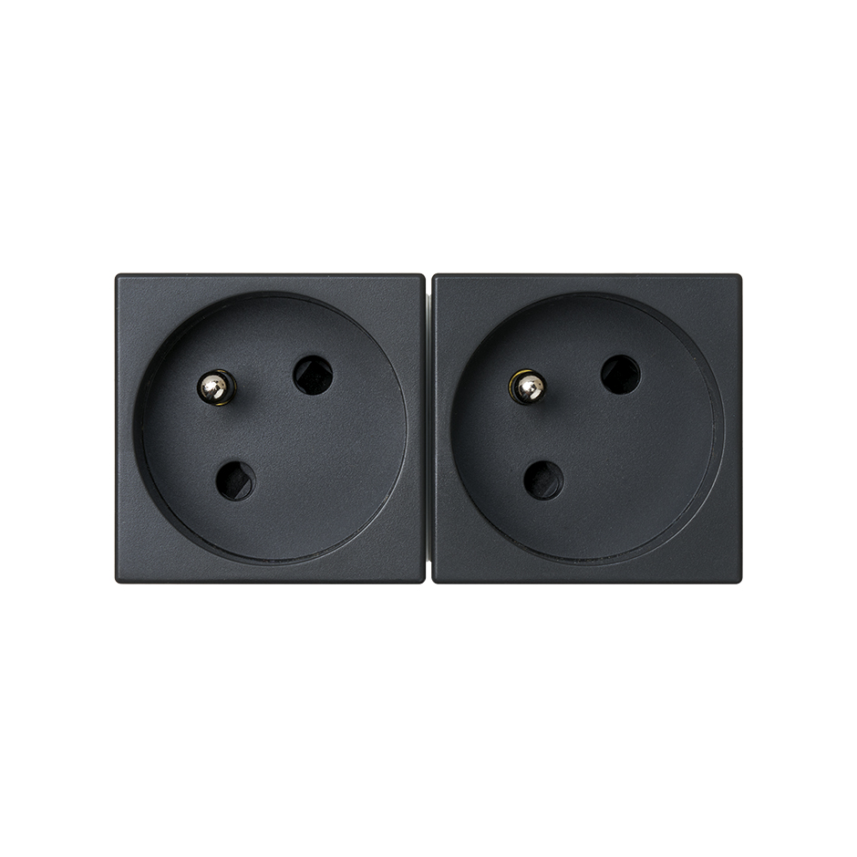 Double French socket outlet 16A 250V~ with safety device and quick terminal connection black K45