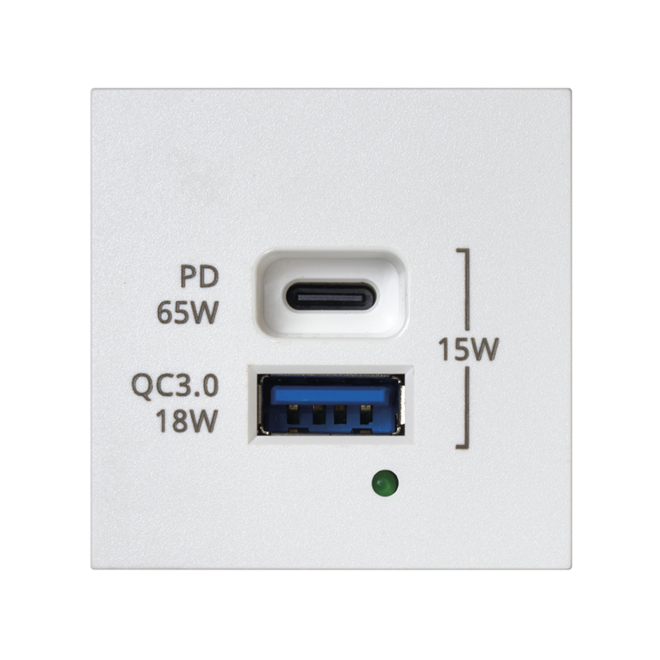 Carregador porta USB tipo A+C 65W PowerDelivery e QuickCharge branco Simon K45