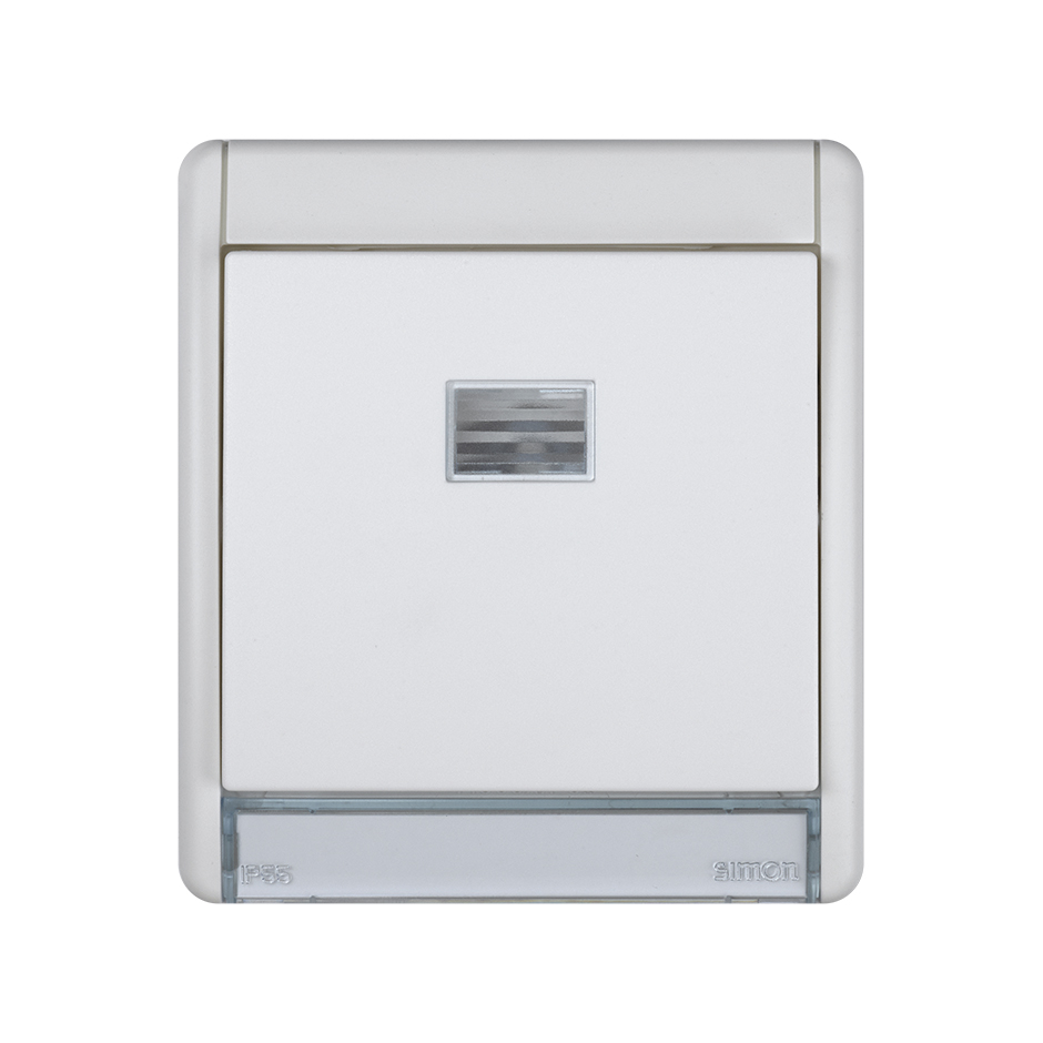 Interruptor modular IP55 10AX com piloto integrado e sistema de ligação rápida de terminais branco Simon Aqua