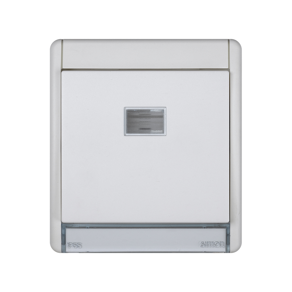 Interruptor monobloco IP55 10AX 250V~ com luz integrada e embalagem. rápido para superfície branca Simon Aqua