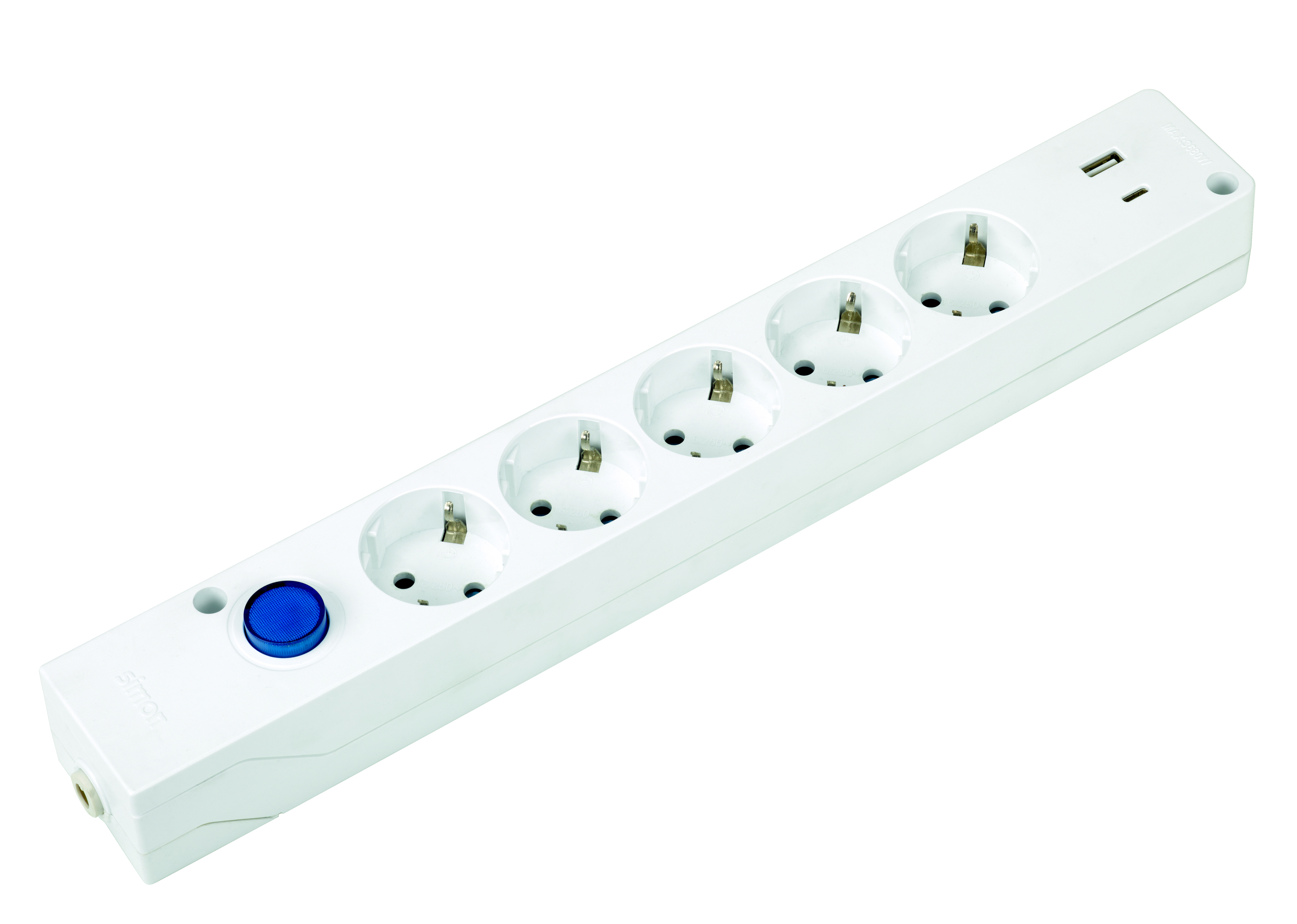 Multifix power strip with 5 sockets + USB A + USB C and switch