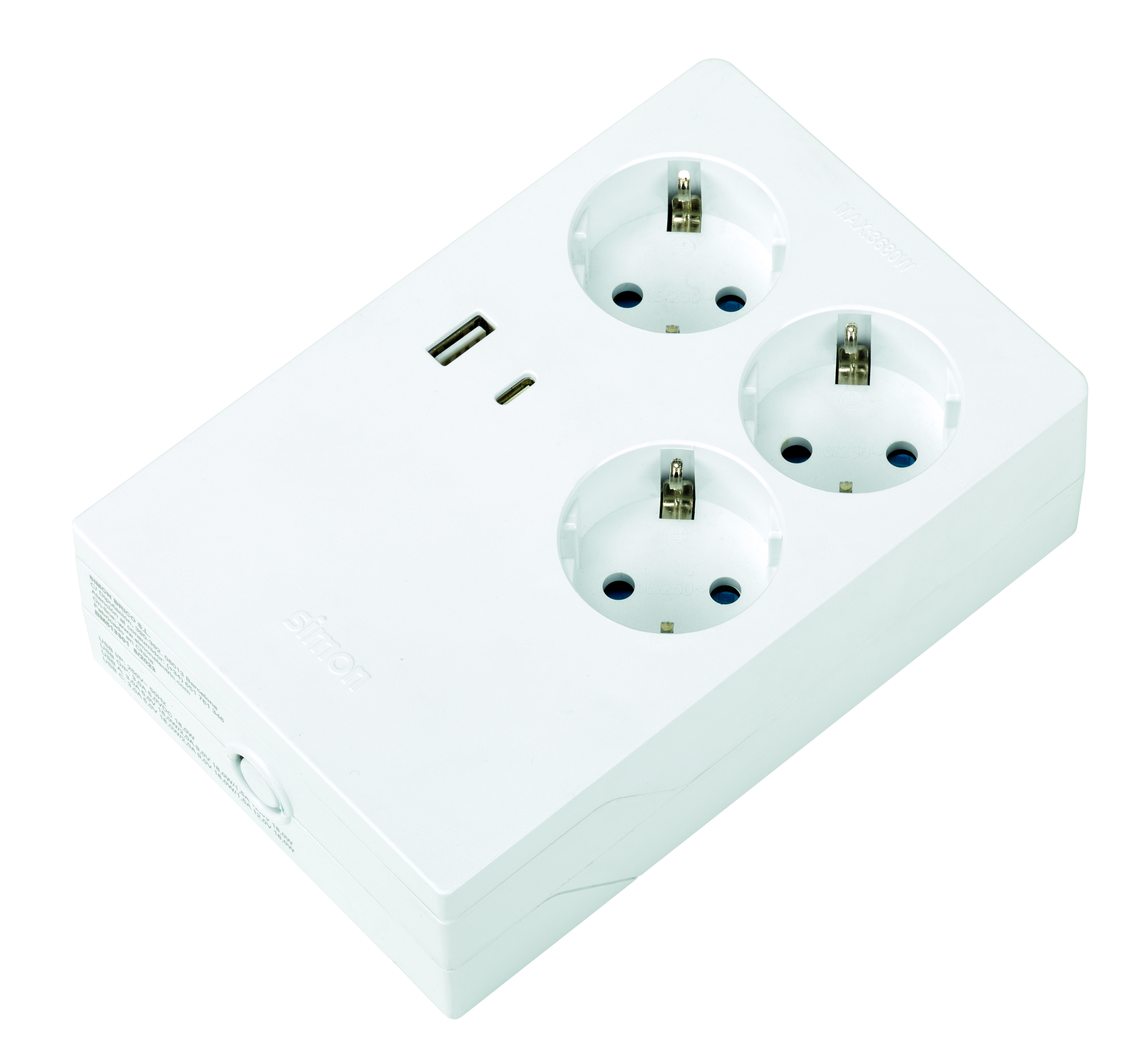 Multifix power strip with 3 sockets + USB A + USB C square
