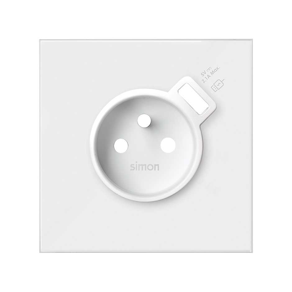 Kit face avant pour 1 élément avec 1 prise schuko et chargeur USB intégré blanche brillant Simon 100