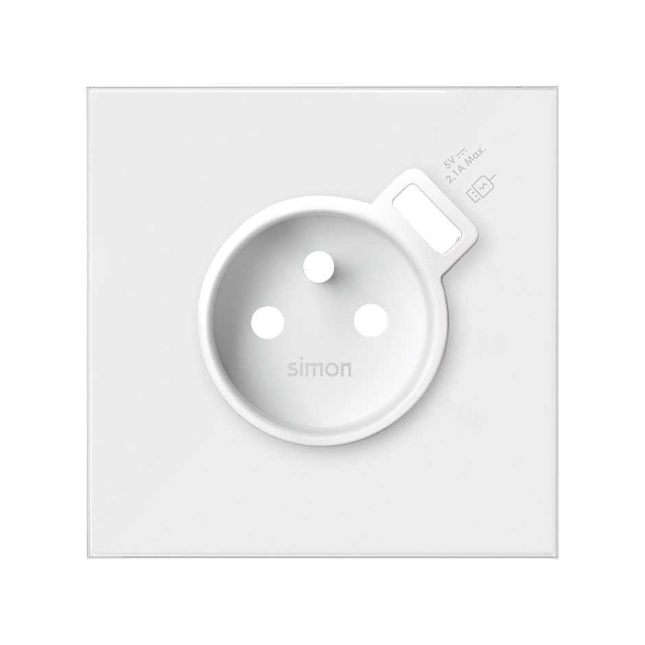 Kit face avant pour 1 élément avec 1 prise 2P et chargeur USB intégré blanc mat Simon 100