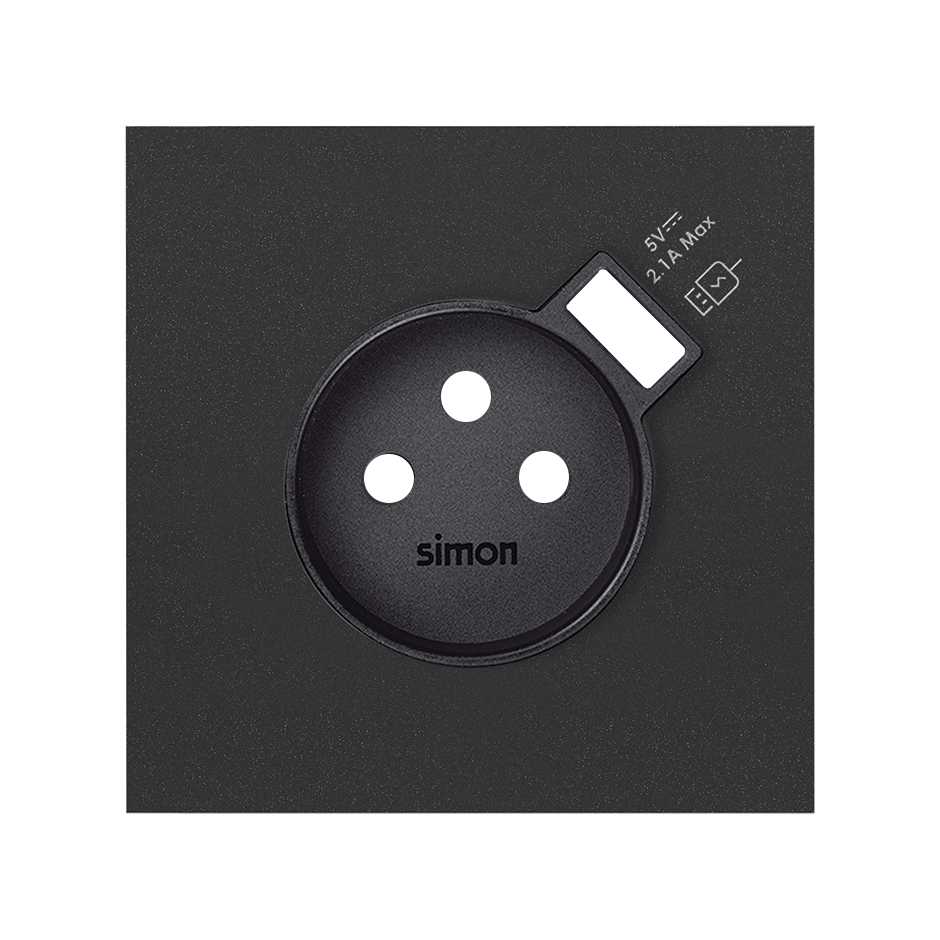 Kit face avant pour 1 élément avec 1 prise 2P et chargeur USB intégré noir matte Simon 100