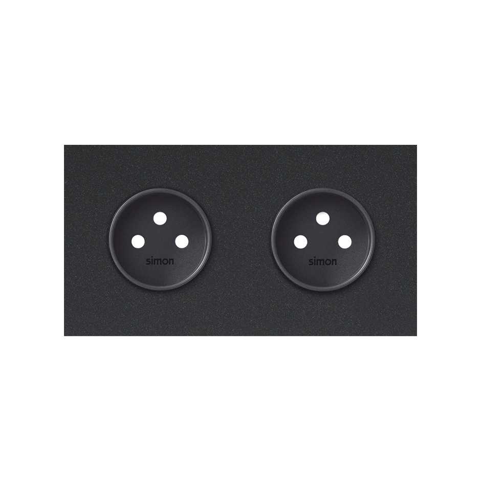 Front face kit for 2 elements with 2 2P sockets, matt black Simon 100