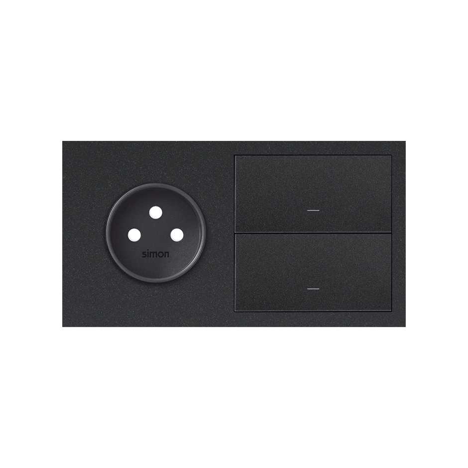 Front face kit for 2 elements with 1 2P socket and 1 individual matt black key Simon 100