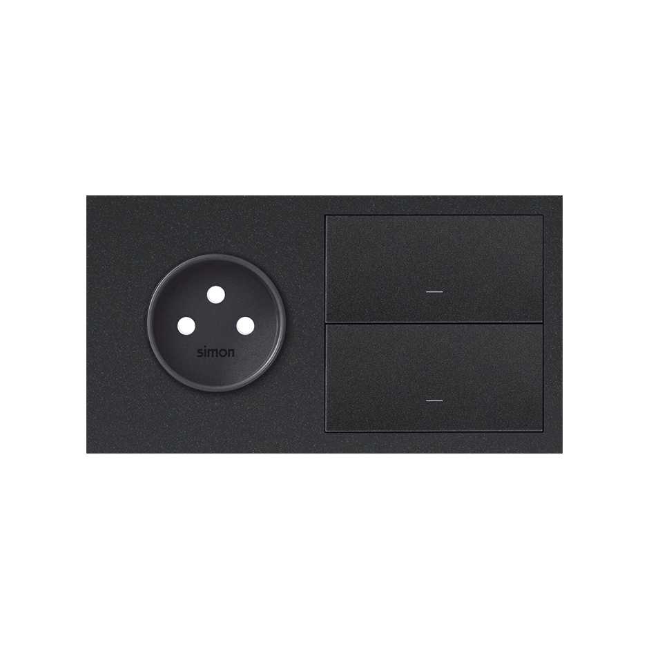 Kit face avant pour 2 éléments avec 1 prise 2P et 2 touches noir mat Simon 100