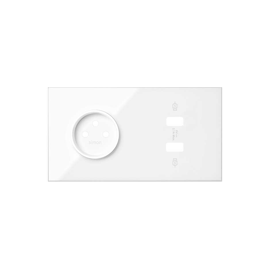 Kit face avant pour 2 éléments avec 1 prise 2P, 1 chargeur 2xUSB blanche brillant Simon 100