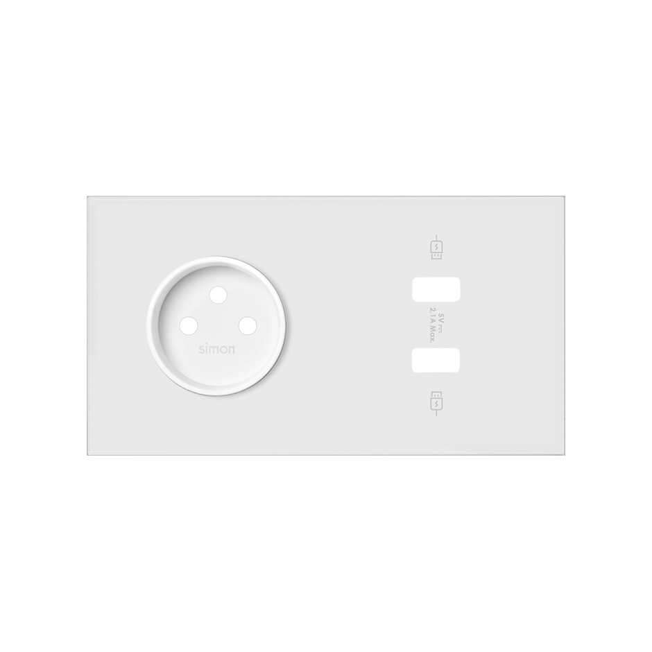 Kit face avant pour 2 éléments avec 1 prise 2P, 1 chargeur 2xUSB blanc mat Simon 100