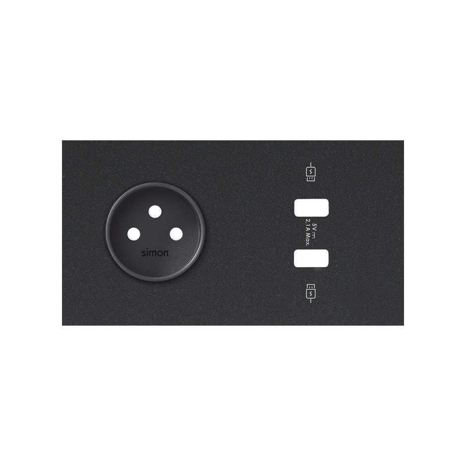 Front face kit for 2 elements with 1 2P socket, 1 matt black 2xUSB charger Simon 100