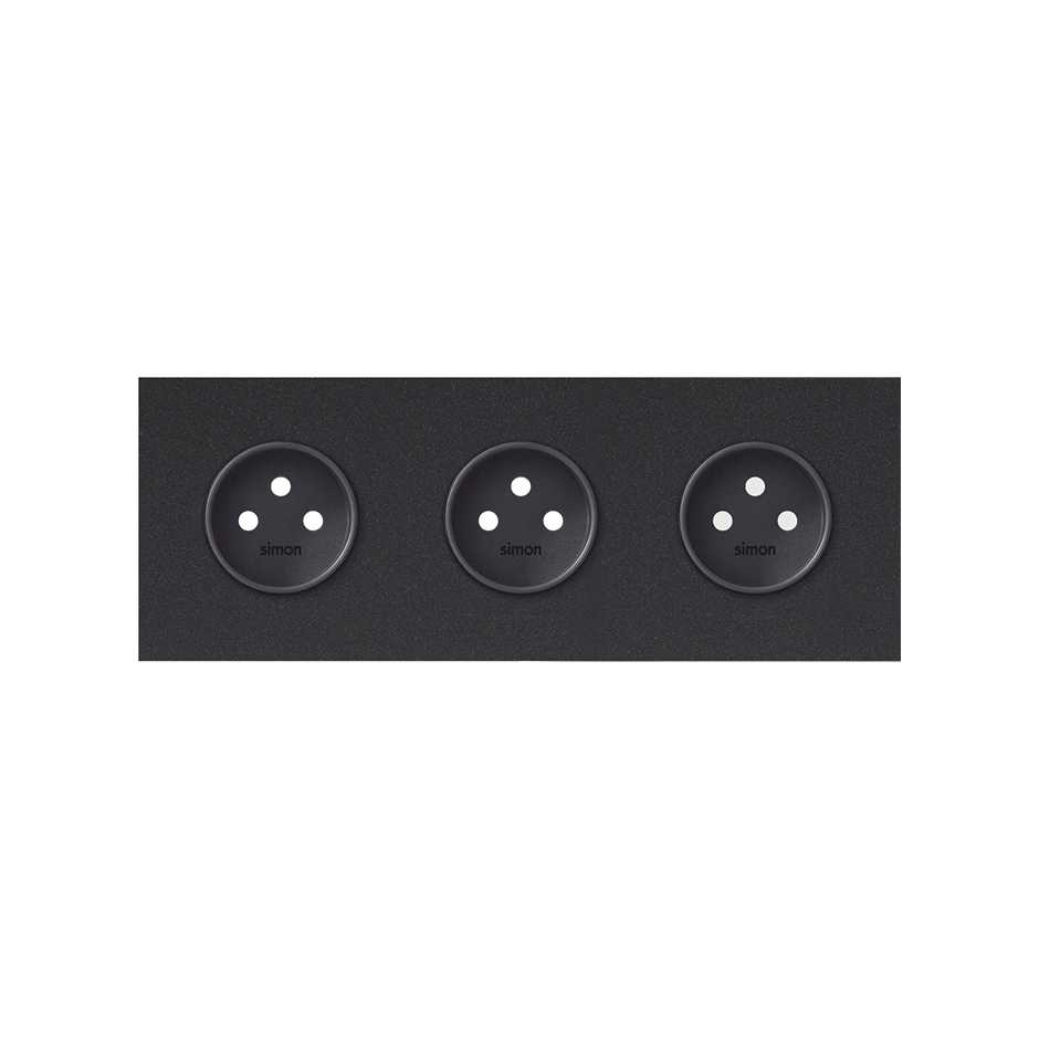 Front face kit for 3 elements with 3 matt black 2P sockets Simon 100