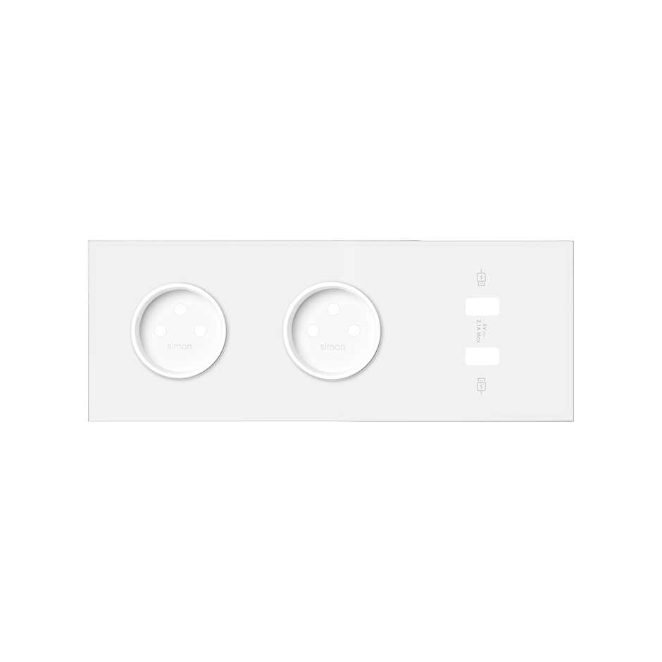 Kit face avant pour 3 éléments avec 2 prises 2P et 1 chargeur 2xUSB blanc mat Simon 100