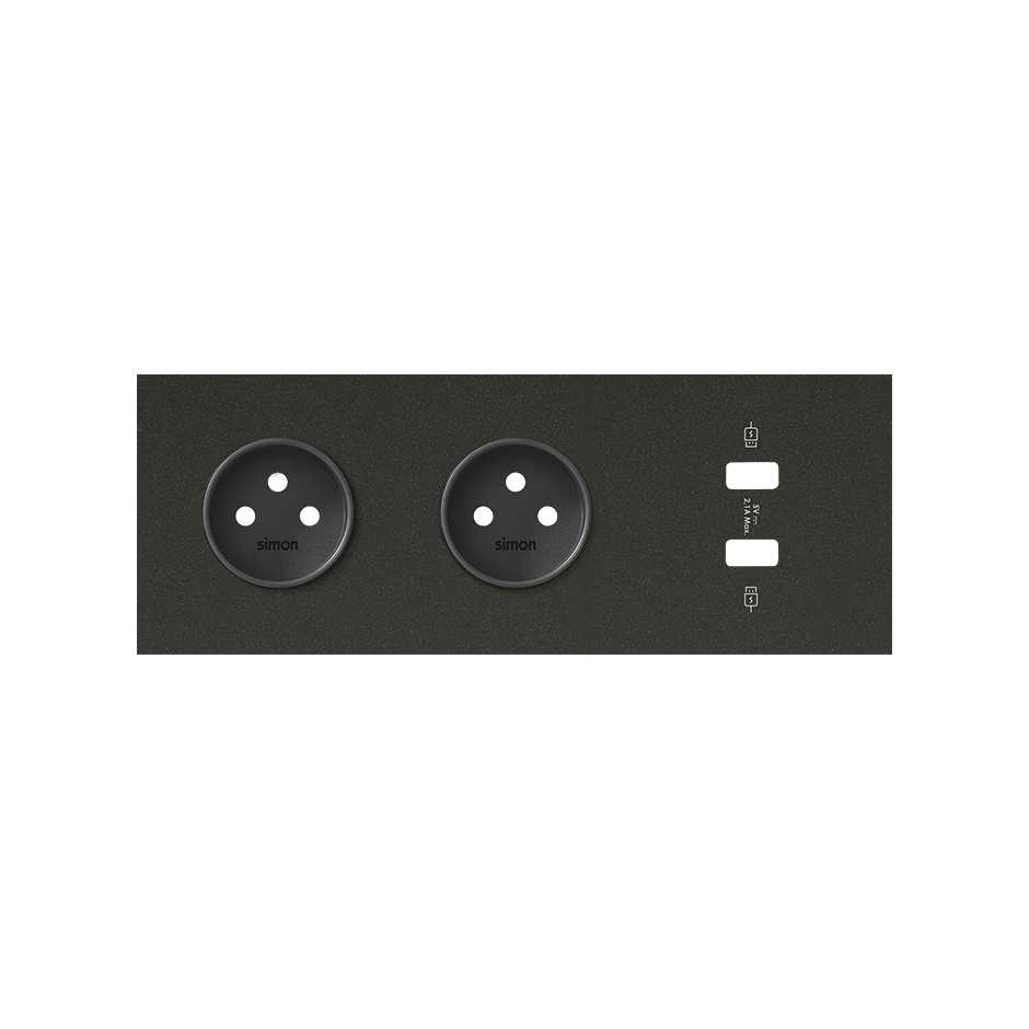 Kit face avant pour 3 éléments avec 2 prises 2P et 1 chargeur 2xUSB noir mat Simon 100
