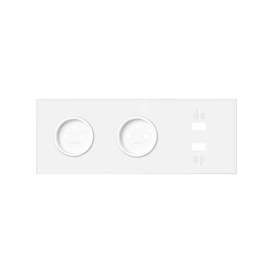Kit face avant pour 3 éléments avec 2 prises 2P et 1 chargeur 2xUSB blanc mat Simon 100