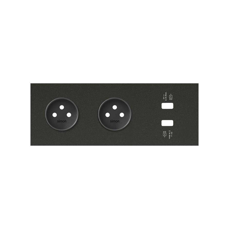 Kit face avant pour 3 éléments avec 2 prises 2P et 1 chargeur 2xUSB noir mat Simon 100