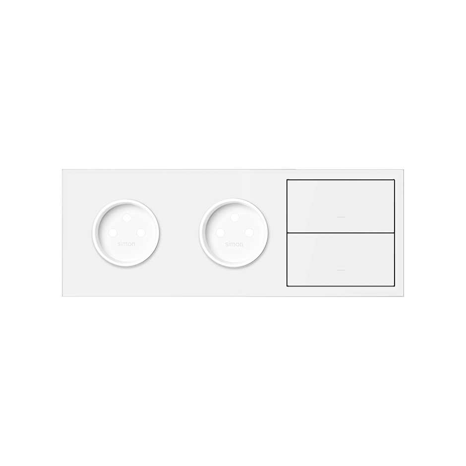 Front face kit for 3 elements with 2 2P sockets and 2 matt white keys Simon 100
